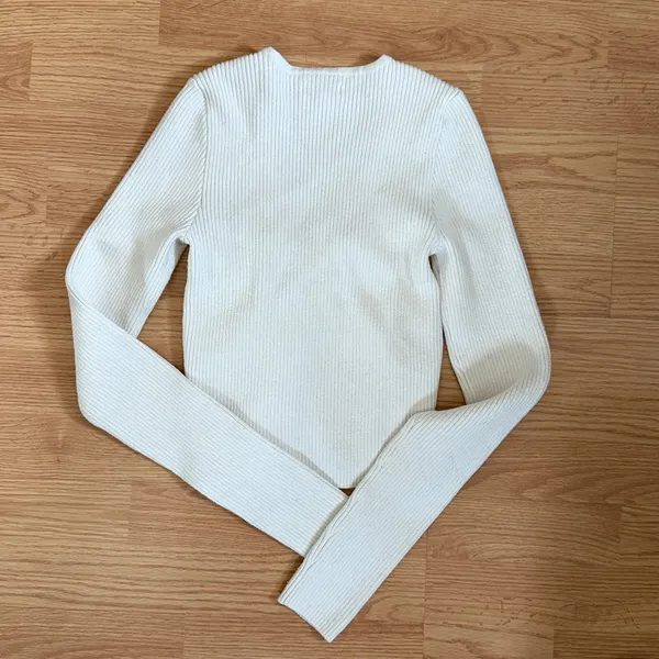 Aeropostale Cream Ribbed Cardigan with Ring Detail - Image 3