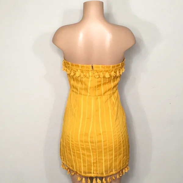 Honey punch gold strapless mini dress with tassels. New with tags - Image 4