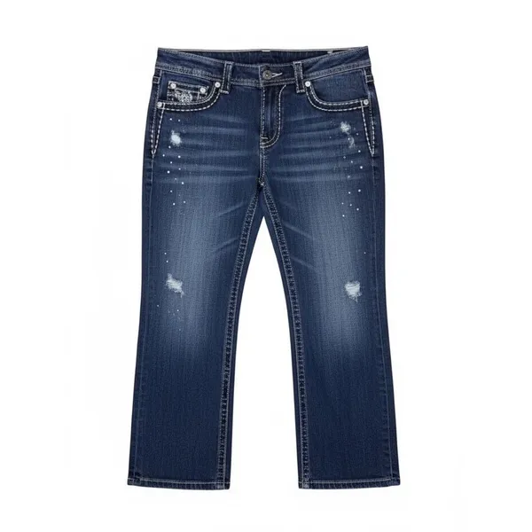 Miss Me Modelo Boyfriend Distress Mid Rise Dark Wash 6 Cropped Denim Jean Capri - Image 2