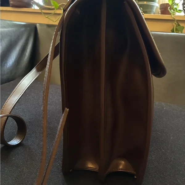 Chocolate Leather Briefcase Messenger Shoulder Strap Bag Brown - Image 4