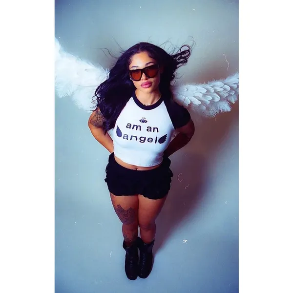 Los Angeles Apparel Black White Am An Angel Crop Baby Tee T Shirt Top Size S - Image 3
