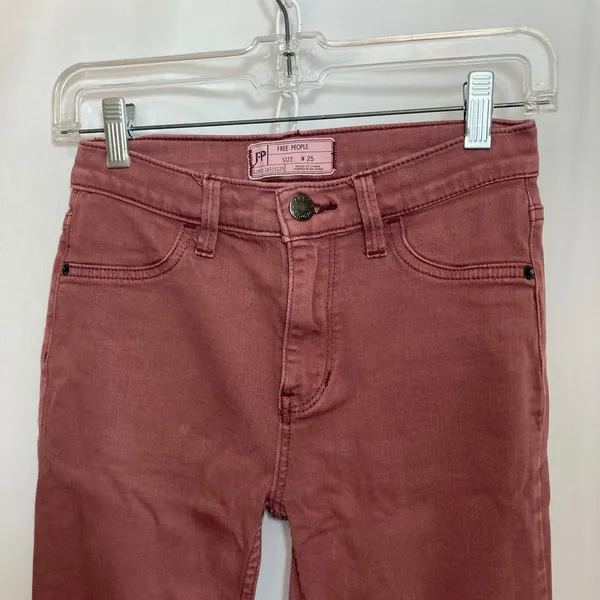 Free People Burgundy Maroon Edgy Emo Punk Whimsigoth Skinny Denim Jeans Pants 25 - Image 3