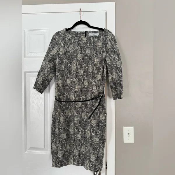 M M LaFleur Etsuko Crackle Pattern Dress With Belt Sophisticated Business Event - Image 6