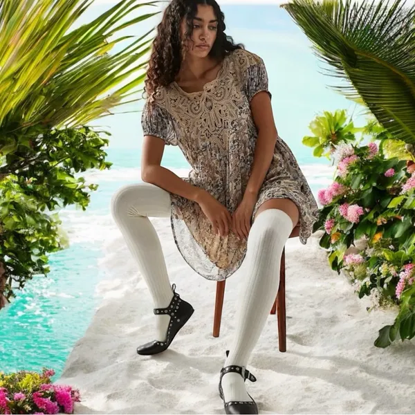 Free People Margot Ivory Printed Mini Dress with Lace Trim Size Extra Small $168 - Image 5