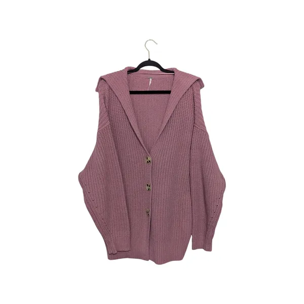 Free People Swim Too Deep Cardigan Smoked Pink Knit Seater Oversized Small Rose - Image 3