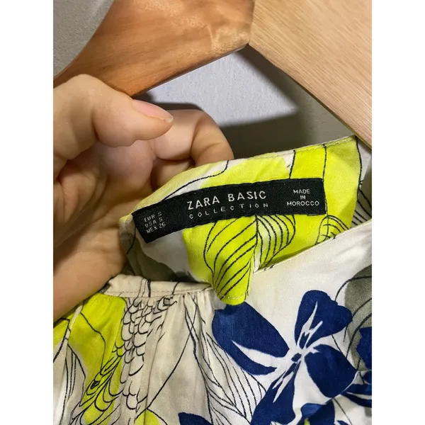 Zara Mini Dress Womens Small White Floral Tropical Wrap Tie Waist Summer Boho - Image 4