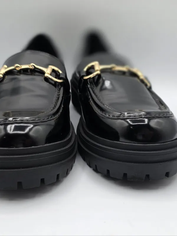 Womens Platform Patent Loafers Slip On Shoes Size 9.5 Black Gold Accents INC NEW - Image 9