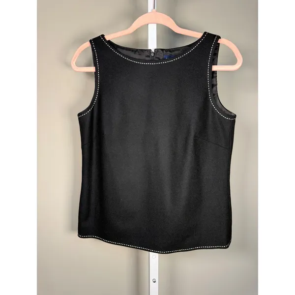 Ann Taylor‎ Black Wool Blend Tank Top Contrast Stitch Sleeveless Size 6 - Image 2