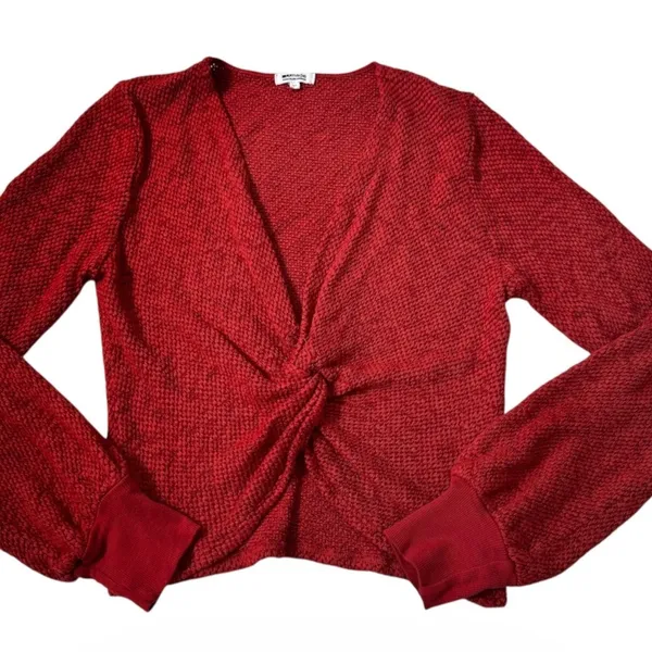 LAmade Womens Red Twist Front V-Neck Long Sleeve Textured Knit Top Size M | 0084 - Image 3