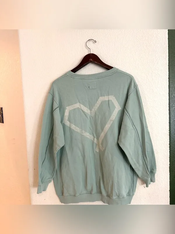 Aerie Womens Sweatshirt Light Blue Pullover Heart Graphic Back Size Medium - Image 2