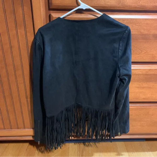 Forever 21 Boho Western Wear Hippie Fringe Cropped Jacket Black Women's Large - Image 10