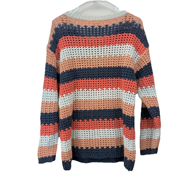 LL Bean Colorful Stripes Sig Bailey Island Chunky Cotton Pullover Sweater‎ LARGE - Image 7