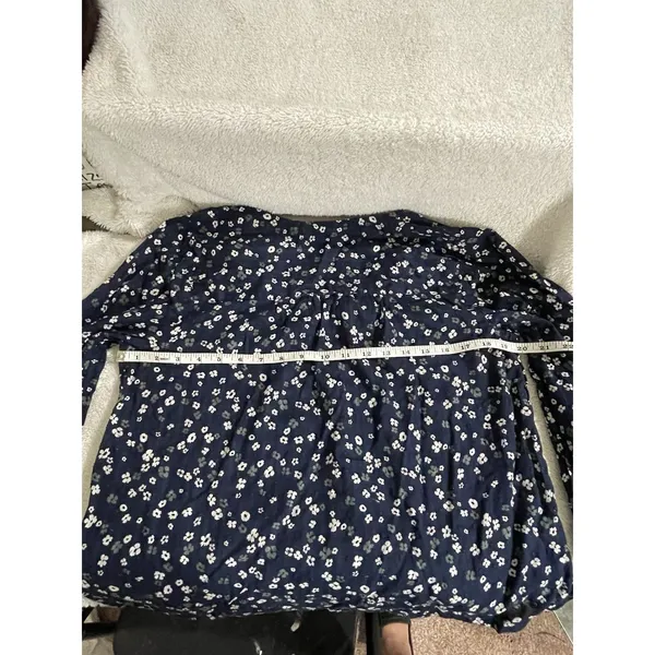 Women's Loft Blue Floral Blouse Size M Semi Sheer Long Sleeves 100% Cotton - Image 7