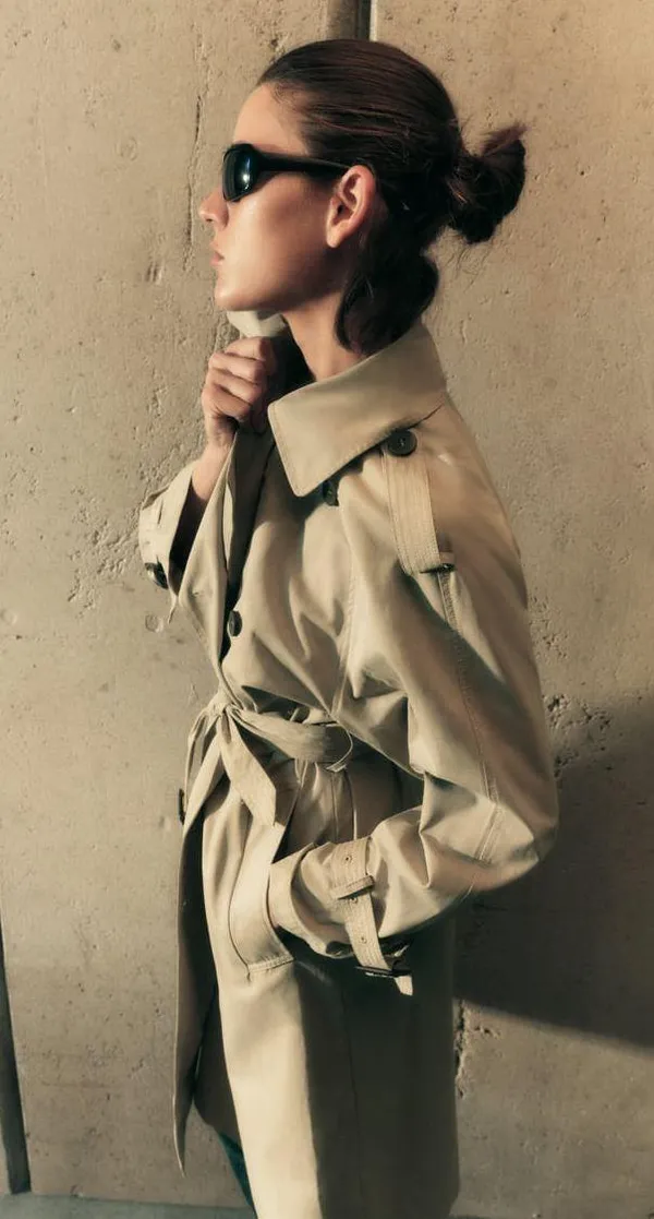 Zara coat jacket overcoat trench duster long double breasted beige tan casual - Image 5