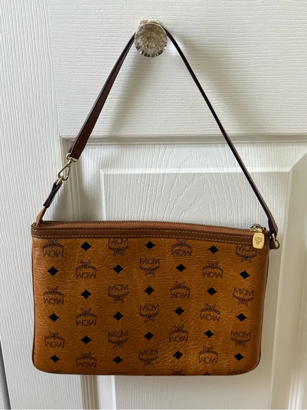 MCM Visetos Liz Shopper Tote Pouch in Cognac - Image 3