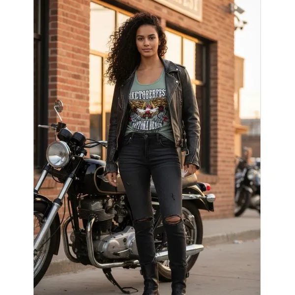 Basix Biketoberfest Ribbed Pullover Tank Top Women's‎ Size XS Green Bikercore - Image 6