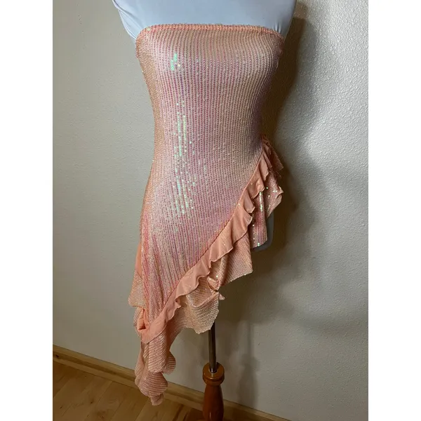 Free People Taylor Sequins Asymmetric Ruffle Tube Top WOMENS MEDIUM peach orange - Image 2