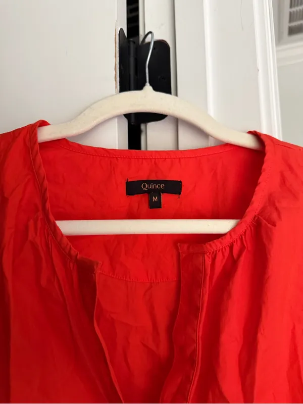 Quince 100% Organic Cotton Poplin Tiered Maxi Dress short sleeve Vermillion Red - Image 3