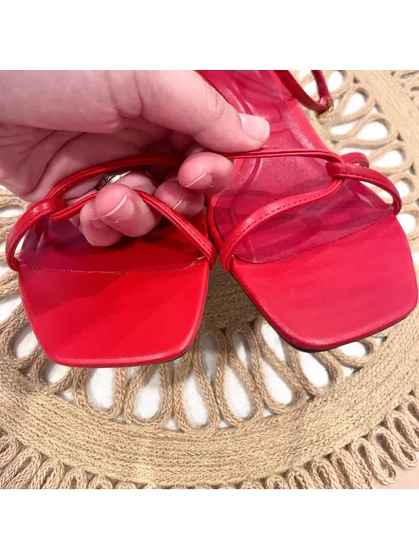 Zara Red Faux Leather Red Strappy Heeled Sandals Size 36 - Image 7