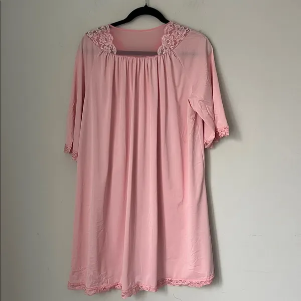 Vtg Shadowline Blush Pink Housecoat Robe • Lace Floral • Size M • Retro Chic - Image 6