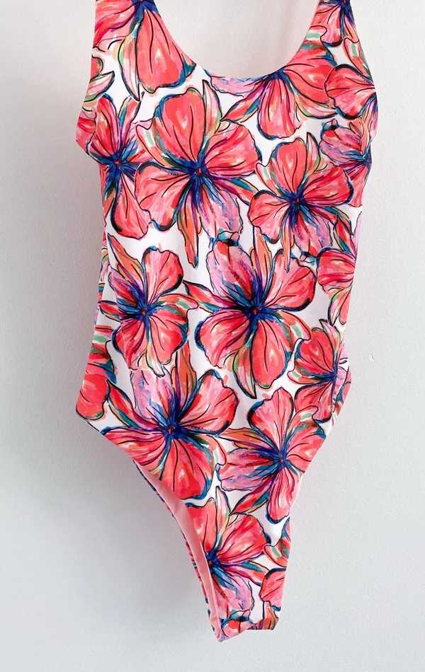 Kulani Kinis Hibiscus Floral Plunge One Piece Swimsuit Tropical - Image 2