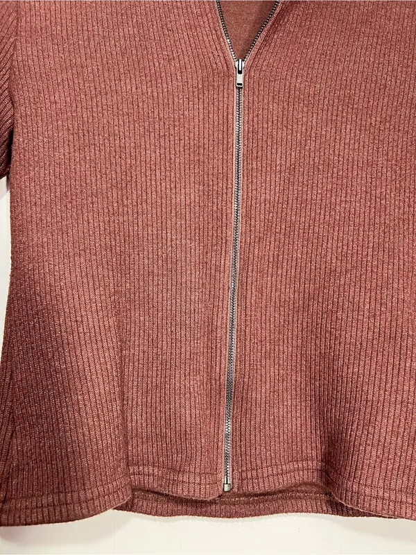 Reformation brown Ribbed Zip-Front Mock Collar top size S - Image 4