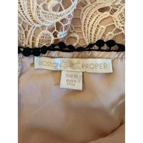 Boston Proper Pink Lace Off the Shoulder Bell Sleeve‎ Top Pom Pom Trim Size 10 - Image 5