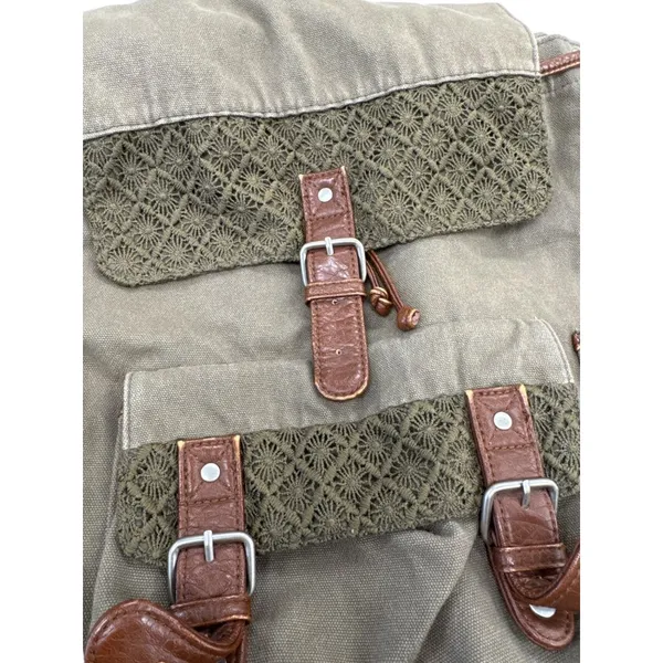 Cape Juby Womens Green Denim & Faux Leather Backpack 14x16 SKU 7057 - Image 2