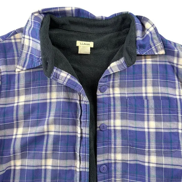 L.L. Bean Purple Plaid Fleece Lined Flannel Shirt Jacket Outdoor Cabincore‎ Cozy - Image 2