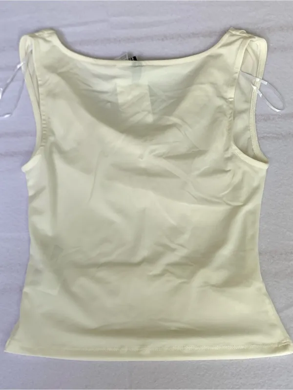 HM Divided Small White Draped Asymmetric Top Sleeveless Cowl Neck Ruched Blouse - Image 6