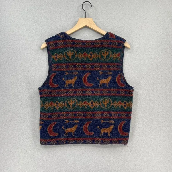 Vintage Coldwater Creek Vest Womens Sm/Md Blue Southwestern Howling Wolf Boho - Image 8