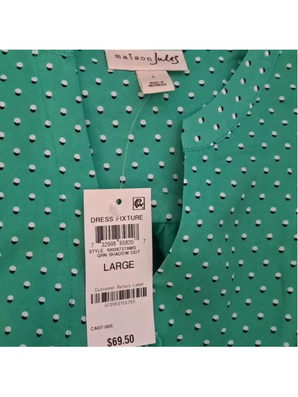Maison Jules Green Shadow Dot Sleeveless Dress Size L NWT - Image 6