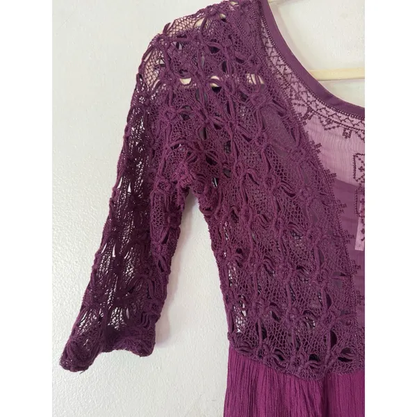 Free People Lonesome Dove Hi Lo Lace Midi Dress Plum Size 0 - Image 5