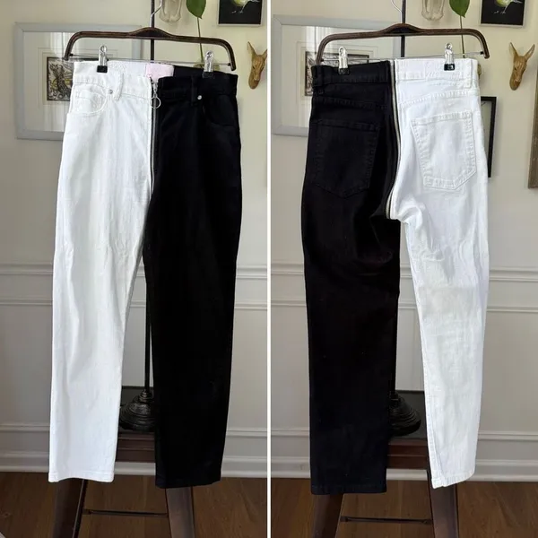 Revice Dream Fit 2 Tone Black White Duo Style Yin Yang Denim Indie Sleaze Jeans - Image 2