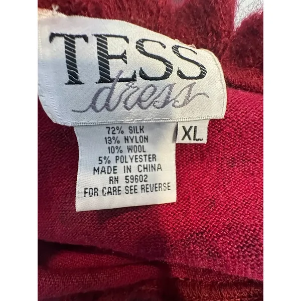 Tess‎ Dress Floral Wrap Sweater Y2K Size XL Silk Wool Blend Ruffle Red Romantic - Image 6