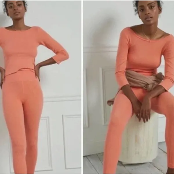 NWT Anthropologie Orange Ribbed Lettuce Trim Athletic‎ Legging Medium - Image 2
