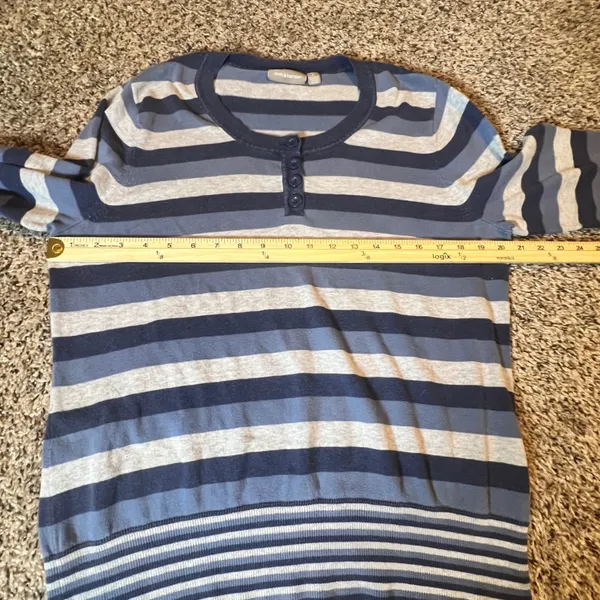 Croft & Barrow Womens Blue Striped Henley Cotton Knit Sweater Size‎ L RN 73277 - Image 4