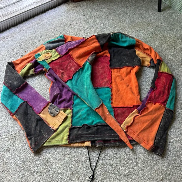 Colorful Festival Zip Up Jacket Earthy Patchwork Bohemian Hippie Eclectic - Image 5