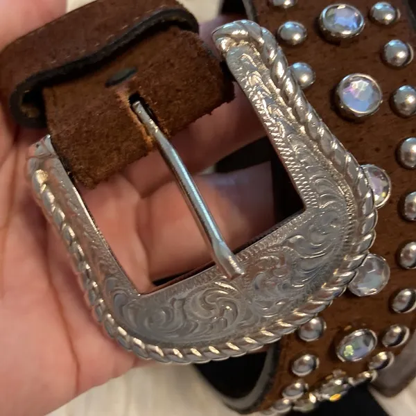 Leather Belt brown color so beautiful with silver buckle excellent condition 45” - Image 2