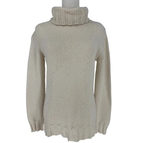 Incentive Cashmere Ivory Chunky Knit Turtleneck Sweater Made Italy Size S - Image 3