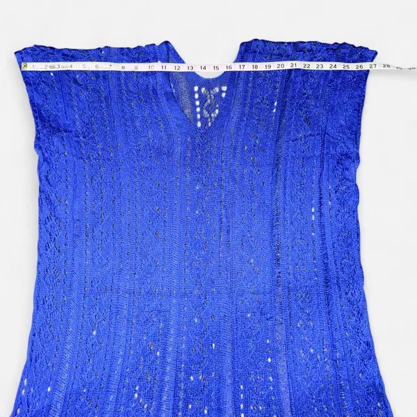 Source Unknown Blue Crochet Knot Coverup Poncho Dress with Side Tassels, NWOT - Image 2