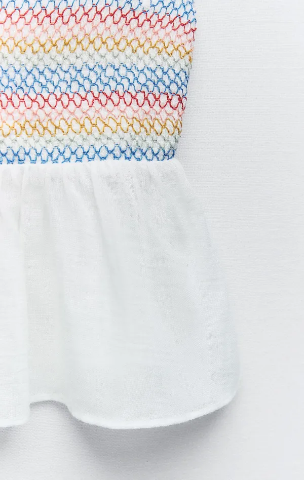 ZARA NWT  Strappy Elasticized Smocked Top Rainbow Ecru. Size Medium - Image 4