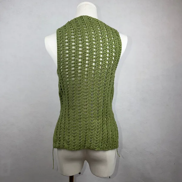 Handmade Crochet Tank Top Women Small Green Open Knit Boho Festival Goblincore - Image 3