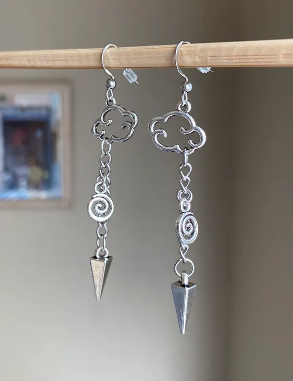 Handmade funky grunge punk street style swirl cloud spiky unisex chain dangle earrings ⭐️🍃🌀 - Image 4
