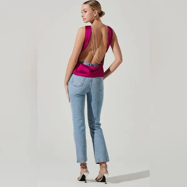 ASTR the Label Brisa Satin Cowl Neck Rhinestone Embellished top - Image 2