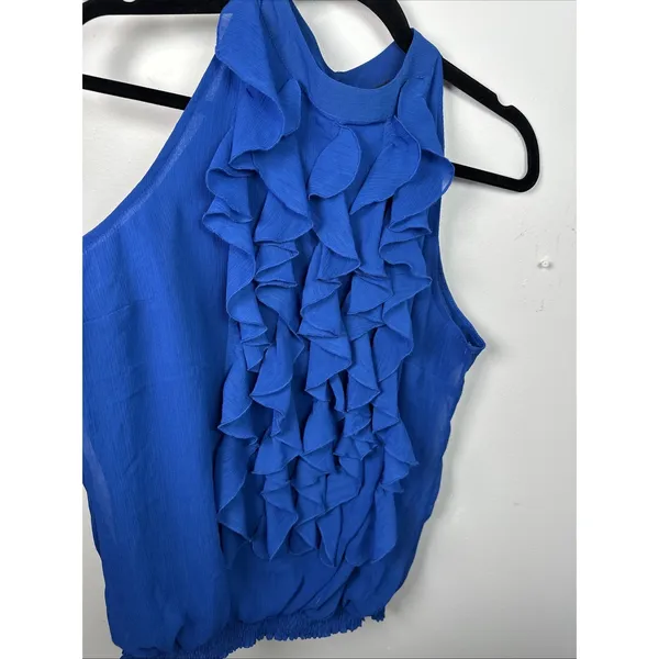 Vintage Mossimo Medium Top Blue Ruffles Y2K‎ Womens Sleeveless Tank Halter Neck - Image 12