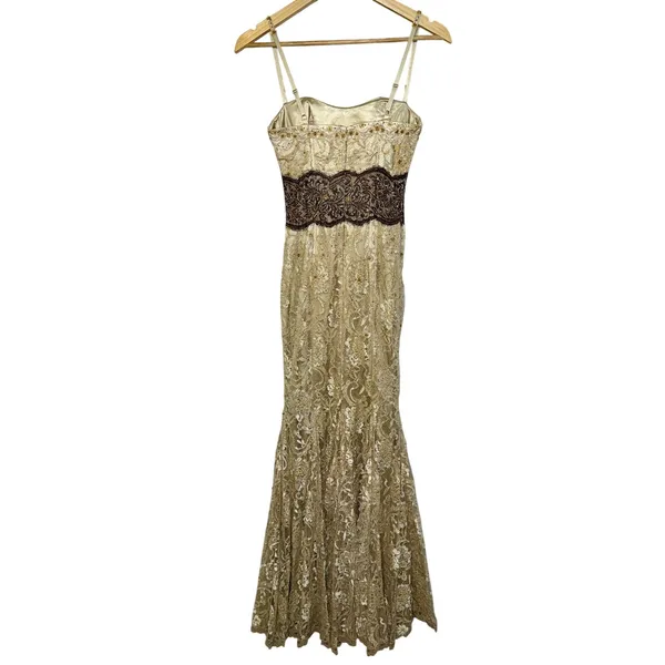 NWT Mandalay Cream Floral Lace Beaded Sequin Mermaid Evening Gown Dress Size 8 - Image 6