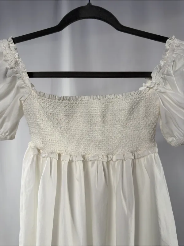 Sunday Best White Smocked Square Neck Puff Sleeve Dress‎ - Image 3