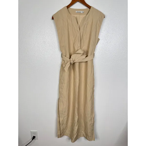 Mon Renn Beige Sleeveless Belted‎ Midi Dress Utility Sand Size XS MRS124004 - Image 2