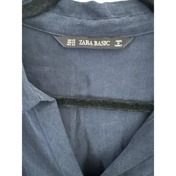 ZARA Basic Navy Blue Shirt Dress Midi Button Front Belted Womens XS - Image 3